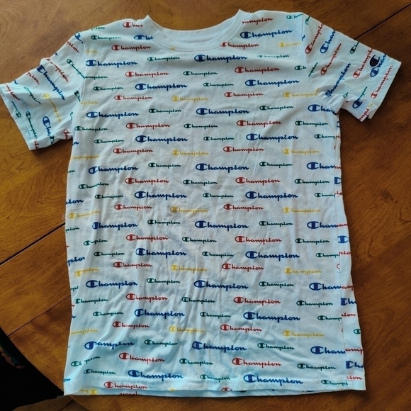Champion All Over Logo Kids Tee T-Shirt Colorful Casual Youth Kids Boys Size XL - Picture 1 of 6